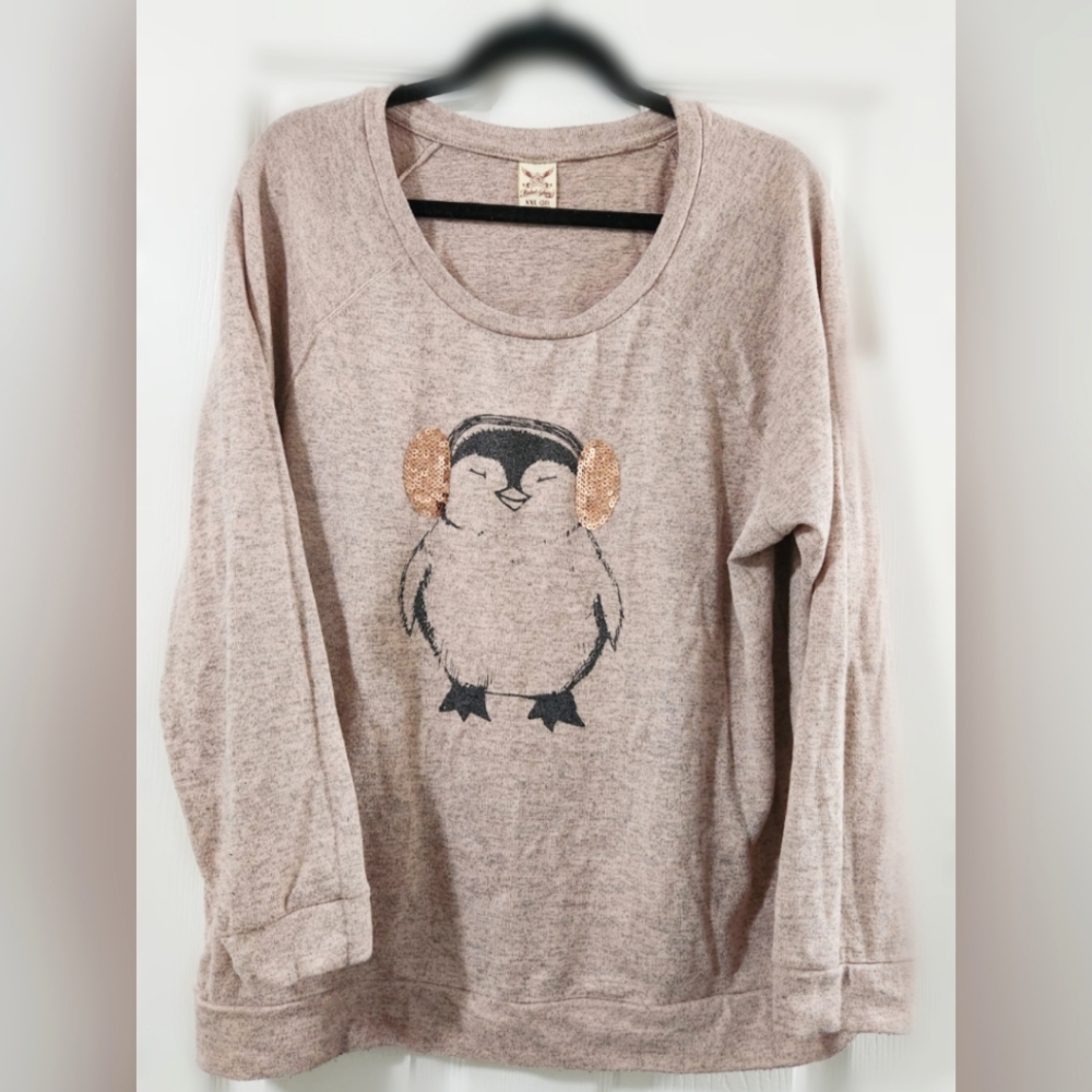 Pink Sequin Penguin Sweatshirt 2XL